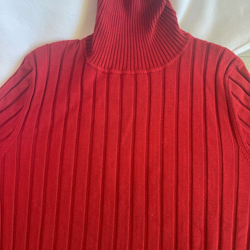 Red Silk Blend Ribbed Turtleneck Sweater XL Stretch Knit Minimalist Luxury Chic - Picture 10 of 14